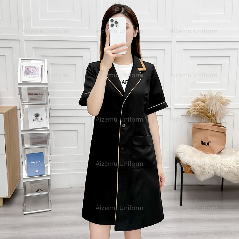 Medical Lab Coat - uniforme di bellezza nera con abito